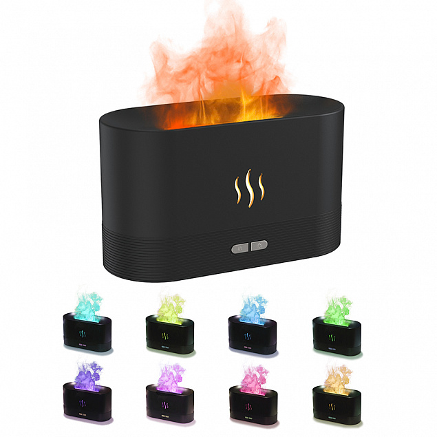 Светодиодный USB увлажнитель-ароматизатор Flame RGB, черный с логотипом в Арзамасе заказать по выгодной цене в кибермаркете AvroraStore